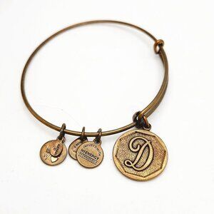 Alex & Ani Initial Letter D Aged Gold Tone Bangle Bracelet + Energy